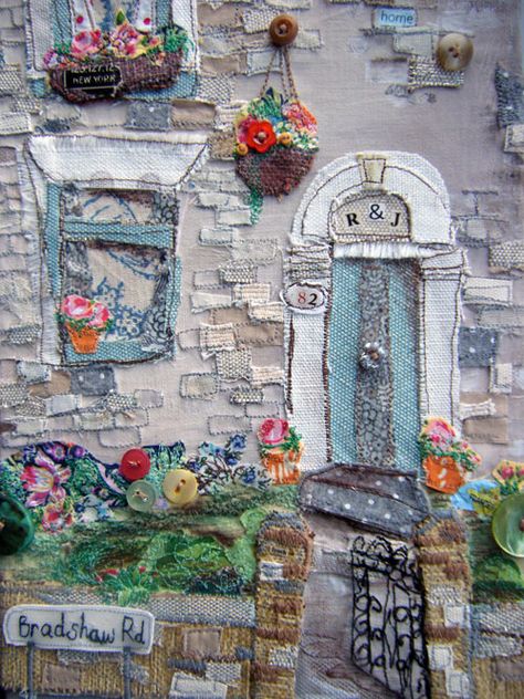 рjʍ فن النسيج, Landscape Quilts, Free Motion Embroidery, Fabric Pictures, House Quilts, 자수 디자인, Free Machine Embroidery, Sewing Art, Art Textile