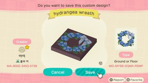 Blue Hydrangea Wreath, Acnh Design, All Codes, Blue Wreath, Hydrangea Wreath, Animal Crossing Qr, Blue Island, Blue Hydrangea, Wreath Designs