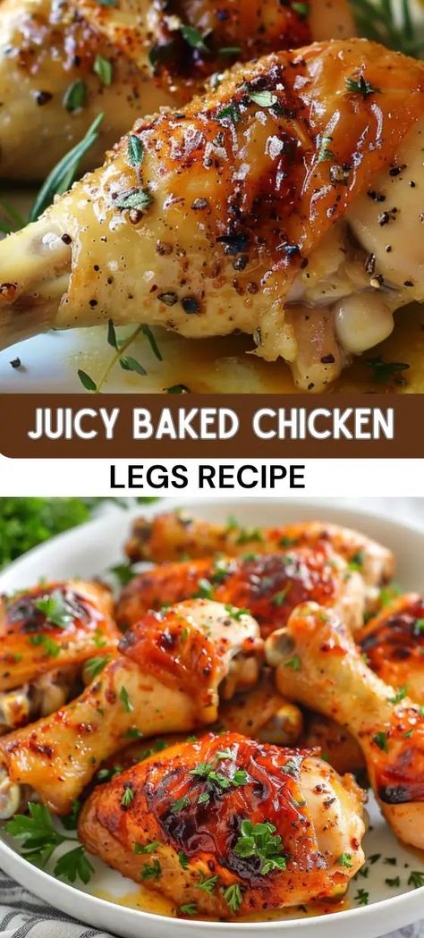 Juicy Baked Chicken Legs Chicken Leg Recipes Oven, Chicken Drumstick Recipes Oven, Baked Bbq Chicken Legs, Chicken Legs In Oven, Baked Bone In Chicken, Chicken Legs Recipes, Oven Baked Chicken Legs, Roasted Chicken Legs, Bbq Chicken Legs