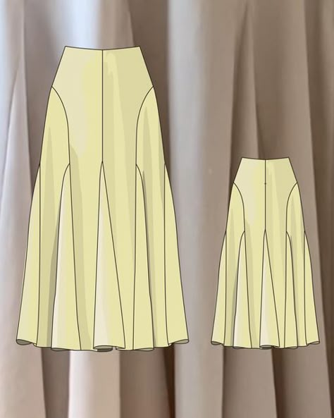 Godet Skirt Pattern, Skirt Pattern Making, Draw Clothes, Godet Dress, Godet Skirt, Designer Outfit, Skirt Patterns, Flat Sketches, Spring Inspo