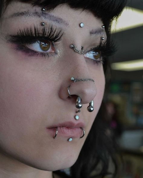 Bespoke Piercing & Jewelry | @sadopacivist had the pleasure of adding this stacked philtrum piercing to this persons lovely setup 🖤 Done with implant grade titanium… | Instagram Facial Piercing Set Up, Piercing Setup Face, Unique Face Piercings, Stacked Nose Piercing, Piercing Setup, Stacked Septum, Different Types Of Piercings, Philtrum Piercing, Face Piercings