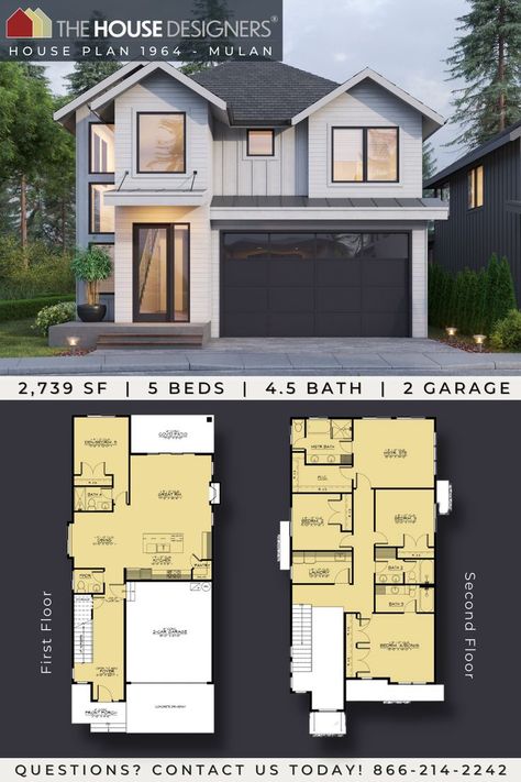 If you have a narrow lot but have a large family, this elevated 2,739 sq.ft. modern Craftsman house plan maximizes its 32' 6" width beautifully. Modern Craftsman House Plans, Modern Craftsman House, House Plan Ideas, Beach House Flooring, Narrow House Designs, Narrow Lot House, Pool House Plans, House Floor Design, Craftsman Style House