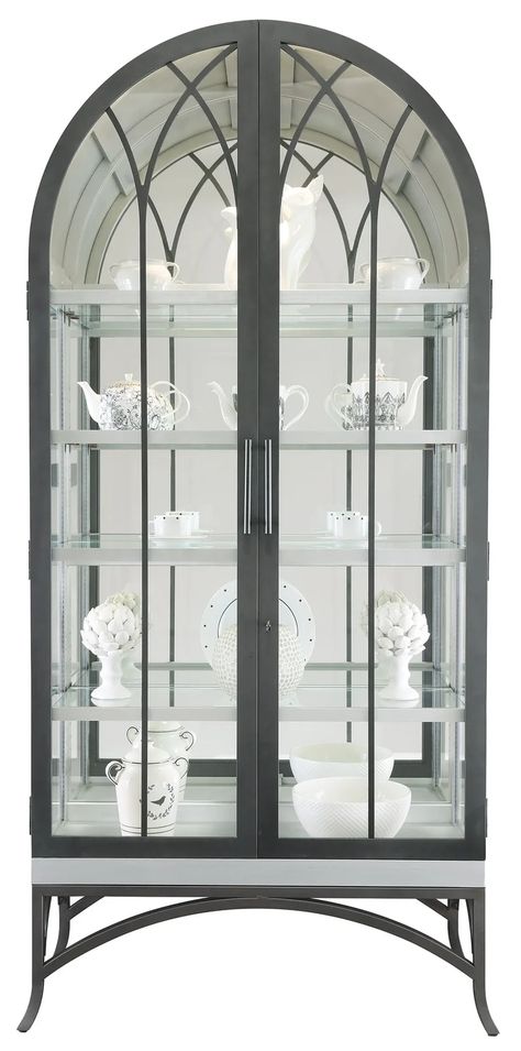 Lockable Storage, Howard Miller, Dining Cabinet, Glass Cabinets Display, Arched Doors, Curio Cabinet, Iron Metal, Metal Shelves, Glass Shelves