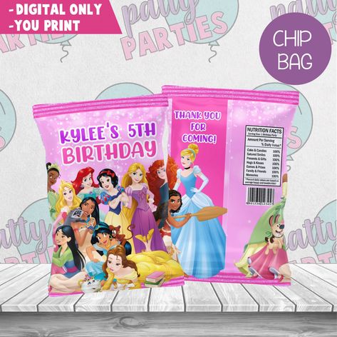 Disney Princess Chip Bags, Disney Princess Birthday Party, Disney Princess Birthday, Mom Outfit, Disney Princess Party, Chip Bags, Princess Birthday Party, Disney Pins, Princess Birthday