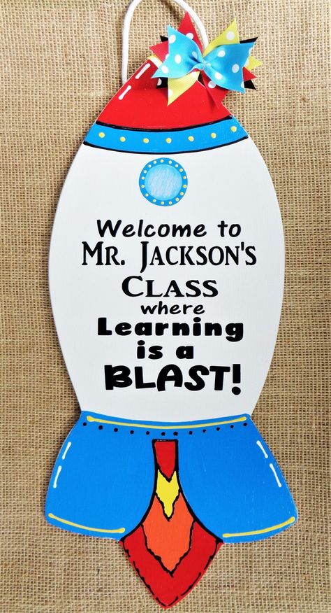 Excited to share the latest addition to my #etsy shop: Welcome Teacher Rocket Ship Sign Learning is a Blast Personalized Name 16" Wall Classroom Kid Welcome Sign Preschool Classroom, School Door Ideas Classroom, Back To School Hanging Decorations, Classroom Decor Door Ideas, Welcome Chart Ideas For Classroom, Preschool Classroom Decorations Wall, Teachers Name Sign For Door, Welcome Charts For Classroom Ideas, Welcome Charts For Classroom Door