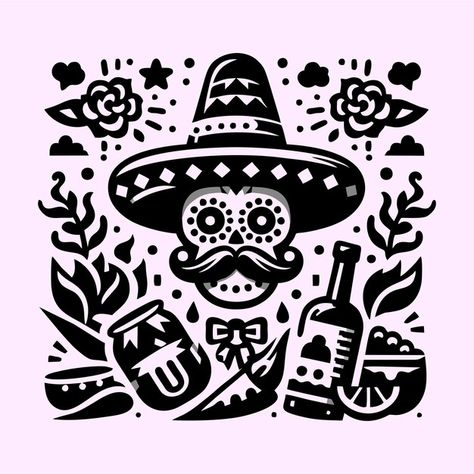 Mexico Design Graphic, Mexico Illustration Art, Mexican Characters, Mexican Graphics, Mexican Logo, Mexican Illustration, Mexican Graphic Design, Mexican Pattern, Music Festival Poster