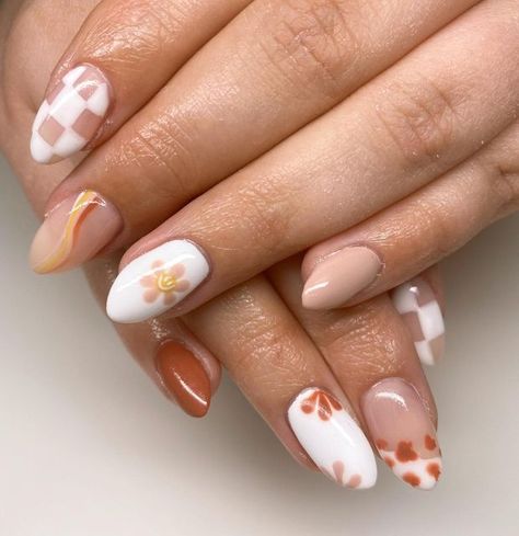 Neutral Celestial Nails, Fun Neutral Nails, Demure Nails, Simple Autumn Nails, Nails Tan, Nails Boho, Can We Just Talk, Fall Acrylic, Fall Nail Ideas