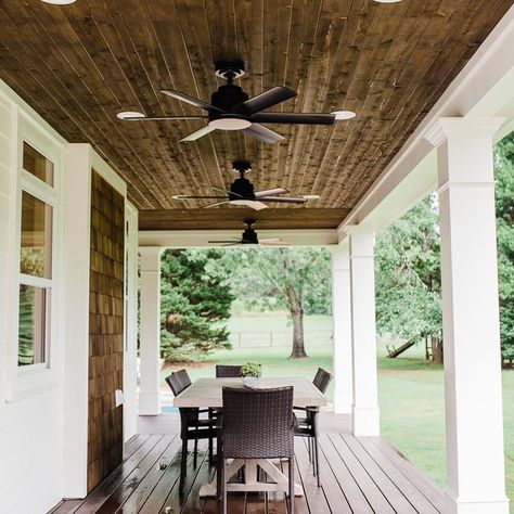 Outdoor Ceiling Fans With Light Covered Patios, Porch Fans Outdoor Farmhouse, Patio Fans Covered Porches, Outdoor Fans Ceiling Covered Patios, Patio Lighting Ideas Porch Ceiling, Porch Fans Outdoor, Outdoor Patio Ceiling Fans, Breezeway Patio, Outdoor Ceiling Fans Covered Patios