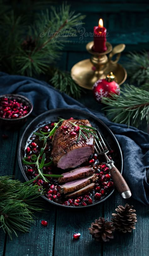 Medieval Feast, Christmas Food Photography, Moody Food Photography, Dark Food Photography, Duck Breast, Nordic Kitchen, Food Photography Inspiration, Winter Photoshoot, Christmas Menu