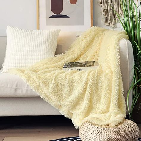 Yellow Throw Blanket, Yellow Blankets, Bed Light, White Throw Blanket, Bedroom Decor For Teen Girls, Yellow Room, Faux Fur Throw Blanket, Comfy Blankets, Microfiber Blanket