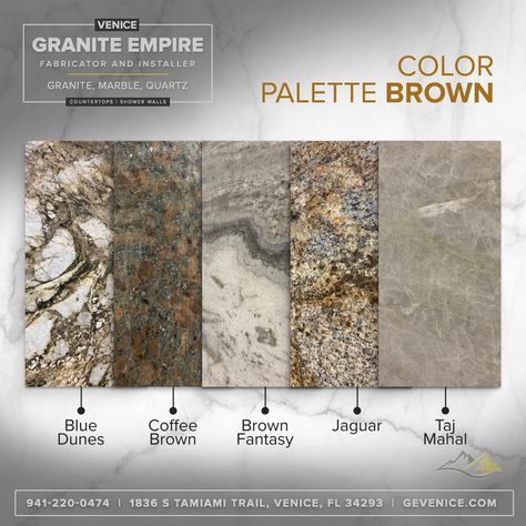 Upgrade Your Home with Timeless Brown Stone Countertops! At Granite Empire of Venice, we offer an exquisite selection of natural stone surfaces in rich, earthy tones. Enhance your kitchen or bathroom with us - countertop fabricators near me. Visit us today! Brown Stone Countertops, Roundhouse Kitchen, Brown Quartz Countertops, Lakehouse Remodel, Granite Stone Countertops, Brown Granite Countertops, Dream Cabin, Brown Granite, Master Bathrooms