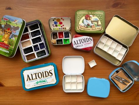 DOODLEWASH REVIEW: Homemade Travel Palettes Altoids Tin Watercolor, Altoid Paint Tins, Pans People, Watercolor Tin, Travel Art Kit, Watercolor Pans, Altoids Tins, Altoid Tin, Blister Packaging