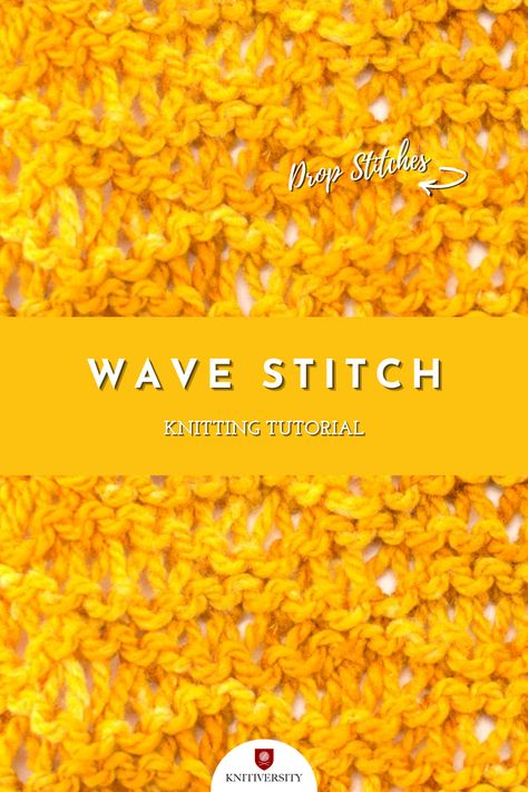 The wave stitch is a reversible lace pattern consisting of rows of garter stitch that rise and fall like waves. This effect is achieved by using extended drop stitches at varying lengths. By offsetting these stitches on alternating rows, the wave like pattern is created. It's a beautiful design that's relatively easy to make. Reversible Lace Knitting Stitches, Wave Stitch, Lace Knitting Stitches, Knit Stitches, Lace Knitting Patterns, Easy Knitting Patterns, Pattern Tutorial, Knit Stitch Patterns, Garter Stitch