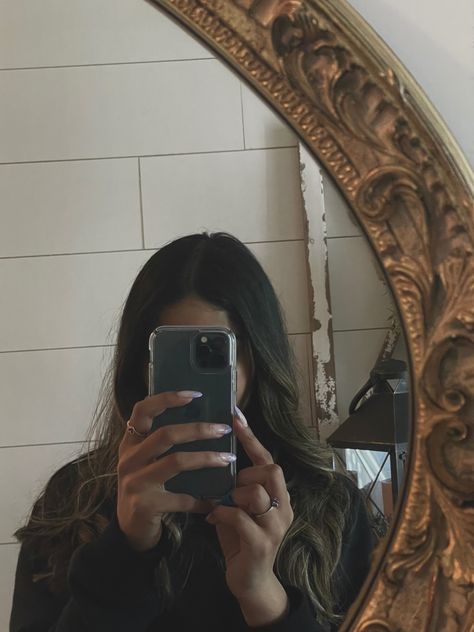 Gold mirror, mirror selfie ideas, mood board, curly hair, photo ideas,phone cases, clear case Curly Hair Photo Ideas, Pics With Iphone, Phone Cases Clear, Mirror Selfie Ideas, Selfie Ideas, Pink Iphone, Hair Photo, Mirror Mirror, Clear Case