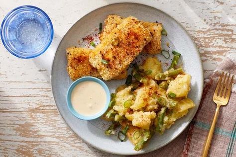 Crispy Fish Katsu with Creamy Potato Salad & Ponzu Mayo Fish Katsu, Blue Apron Recipes, Crispy Fish, Dried Orange Peel, Creamy Potato Salad, Japanese Fish, Creamy Potato, Blue Apron, No Bean Chili