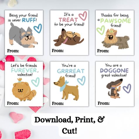 Dog Themed Valentines For Kids, Printable Valentine Cards, Friends At School, Dog Valentine, Printable Valentines Cards, Printable Valentine, Dog Valentines, Valentine Cards, Dog Themed