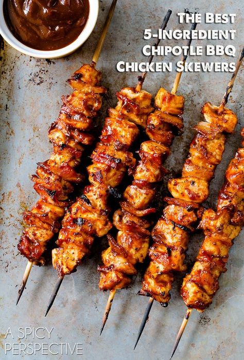 The Absolute BEST 5-Ingredient Chipotle BBQ Chicken Skewers #grill #5ingredient Grilled Skewer Recipes, Bbq Chicken Skewers, Fruit Kebabs, Chicken Skewer Recipe, A Spicy Perspective, Kabob Recipes, Skewer Recipes, Grilling Season, Grilled Chicken Recipes