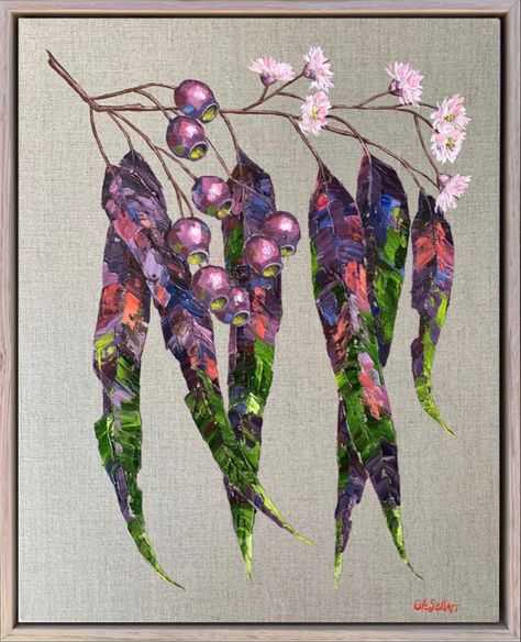 Nature Pottery, Painting On Linen, Gum Leaves, Australian Native Flowers, Native Flowers, Leaf Painting, Flowers Painted, Lake Art, Art Society