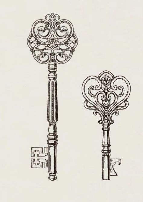 Victorian Key Tattoo, Skeleton Key Tattoo Designs, Vintage Key Drawing, Victorian Inspired Tattoo, Antique Tattoo Ideas Vintage, Dress Form Tattoo, Antique Mirror Tattoo, Old Key Tattoo, Candelabra Tattoo