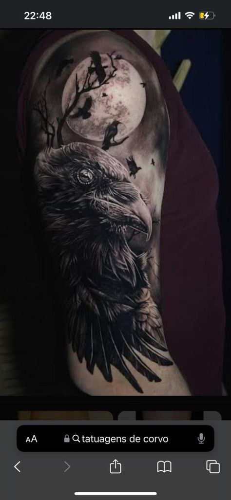 Raven Skull Tattoo Design, Raven Head Tattoo, Raven Back Tattoo, Raven Tattoo Men, Norse Raven Tattoo, Dark Cover Up Tattoos, Celtic Raven Tattoo, Norse Raven, Wilderness Tattoo