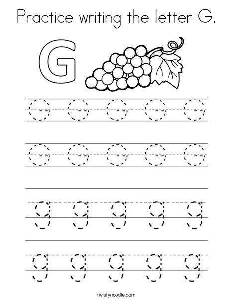 Practice writing the letter G Coloring Page - Twisty Noodle Letter G Handwriting, Letter Gg Worksheets, Hs Letters, Letter G Worksheets For Preschool, Letter G Activities For Preschool, Letter G Preschool, Letter G Crafts, Letter G Activities, Letter Worksheets For Preschool