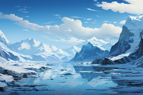 Landscapes Realistic Digital Style arctic icefields with glaciers slowly moving Iceland Background, Skill Ideas, Ice Land, Arctic Landscape, Game Environment, Landscape Background, Winter Wallpaper, Stage Decorations, Landscape Illustration