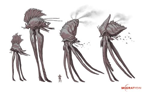 ArtStation - Migration: Blood Gulch Carnivore Fauna , William 巴特尔 Bao Sci Fi Design, Alien Concept, Alien Design, Cosmic Horror, Alien Concept Art, Spaceship Design, Creature Drawings, Fantasy Races, Alien Worlds