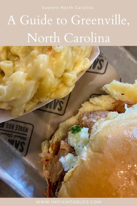 NC Blogger I'm Fixin' To shares things to do in Greenville, NC including what to do and where to eat. Check it out! North Carolina Food, Coastal Fog, Shrimp Po Boy, Seafood Bisque, South Carolina Vacation, Sweet Potato Muffins, East Carolina University, Greenville Nc, Gulf Shores Alabama