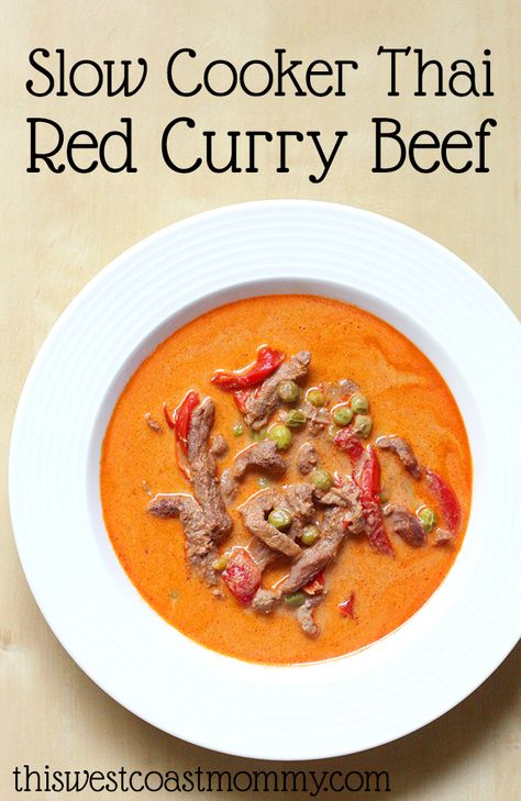 Thai Red Curry Beef is wonderfully flavourful and so easy to make in the slow cooker! Thai Red Curry Beef, Slow Cooker Beef Recipes, Curry Slow Cooker, Crockpot Thai, Paleo Entrees, Slow Cooker Thai, Paleo Beef Recipes, Curry Beef, Barbecue Pork Ribs