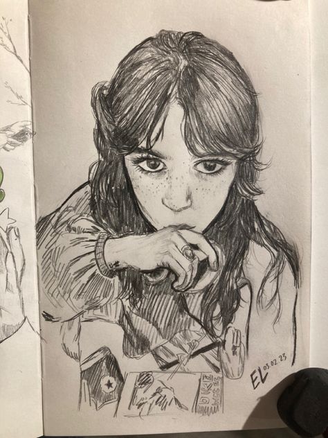 Jenna Ortega Art Drawing, Jenna Ortega Fanart, Jenna Ortega Drawing, Ortega Family, Batman Drawing, Person Drawing, Beautiful Human, Creative Journal, Sketches Easy