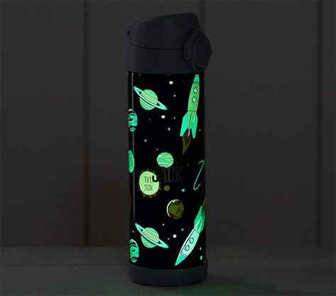 Navy Solar System Glow-in-the-Dark Kids Water Bottle | Pottery Barn Kids Shark Water Bottle, Glow Effect, Kids Water Bottle, Thermos Bottle, Insulated Bottle, Insulated Water Bottle, Solar System, Pottery Barn Kids, Reusable Water Bottle