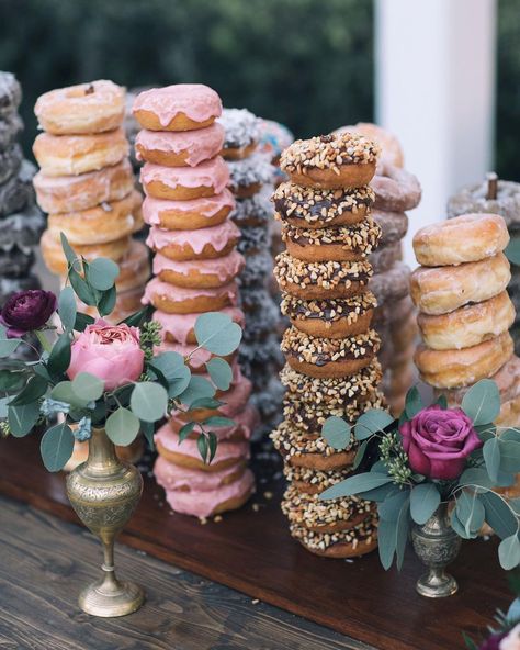 8,961 Likes, 182 Comments - The Knot (@theknot) on Instagram: “How sweet! 🍩 Stacks of donuts provide the perfect mid-dance party sugar rush that will revive any…” Hue Photography, Themed Engagement Party, Bohemian Hotel, Bridal Shower Desserts, Cypress Grove, Glamour Wedding, Wedding Donuts, Food Bars, Estate House