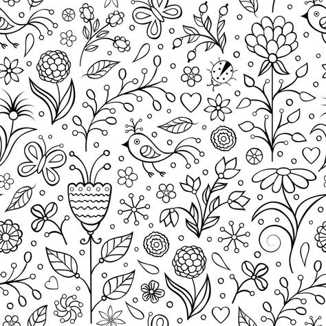 Premium Vector | Floral seamless pattern with abstract flowers Doodling Ideas, Flower Stencils, Secret Garden Colouring, Color Sheets, Heart Coloring Pages, Earth Element, Floral Doodle, School Decor, Stitch Work