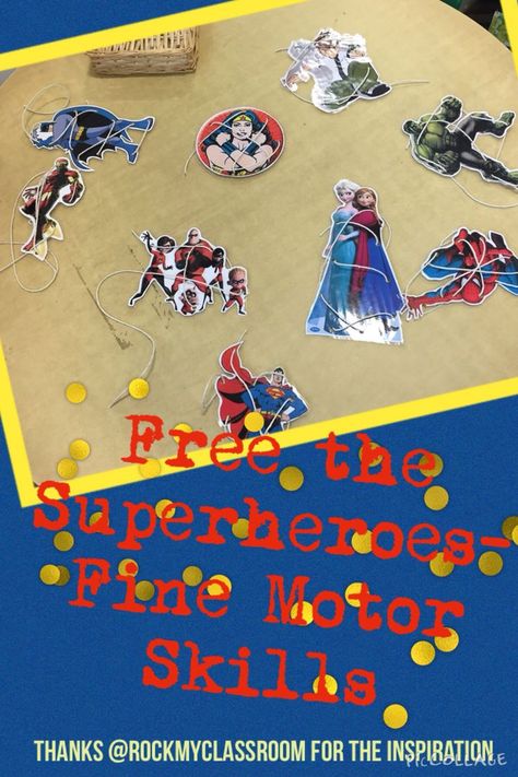 Finger gym fine motor development with a superhero theme. (Missamyp): Superhero Early Years Activities, Eyfs Superheroes, Superheroes Eyfs, Superhero Preschool, Superhero Week, Super Hero Activities, Finger Gym, Superhero Classroom Theme, Fine Motor Development