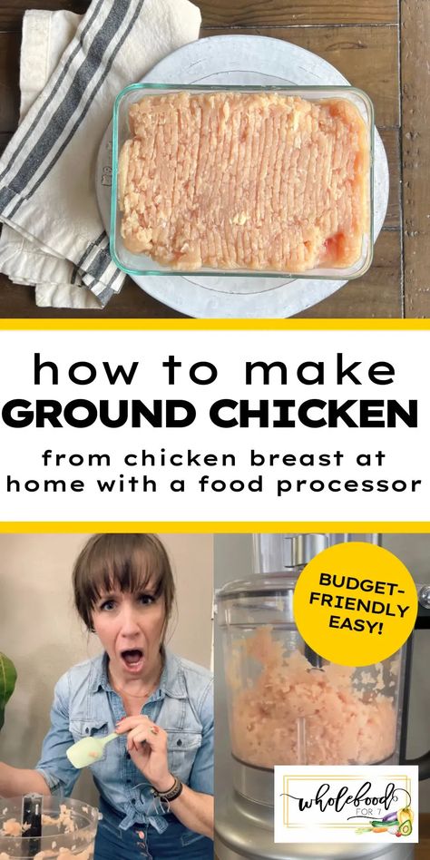 Make Ground Chicken at Home with a food processor from chicken breast or thighs. No grinder needed! Whole 30 Vegan, Kitchenaid Food Processor, Paleo Granola, Raw Chicken Breast, Food Eating, Whole30 Recipes, Vinegar Cleaning, Chicken Meal Prep, Family Dinner Recipes