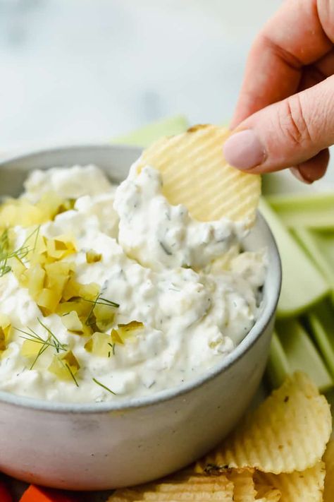 Dill Pickle Dip Dill Pickle Dip Recipe, Pickle Dip Recipe, Bacon Ranch Dip, Dill Pickle Dip, Ranch Dip Recipe, Pickle Dip, Oh Sweet Basil, The Recipe Critic, Recipe Critic