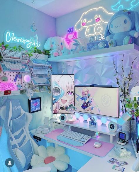 Games Room Inspiration, Kawaii Room Ideas, Gamer Bedroom, Cozy Desk, Gamer Setup, Gamer Room Decor, Video Game Room Design, Desktop Setup, Anime Room