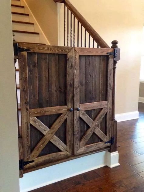 Barn Door Baby Gate, Pet Gates, Ranch House Decor, Western Bedroom Decor, Western Bedroom, Rustic Western Decor, Stair Case, Rustic Retreat, Western Homes