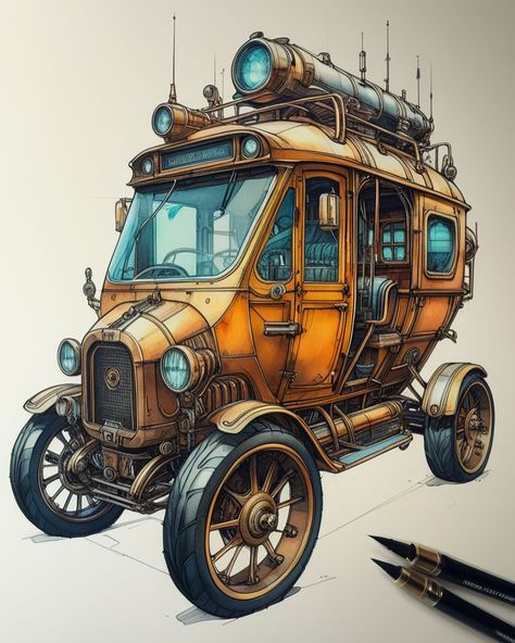 #aiart #aiartwork #aiillustration #steampunk #retorofuture #sfart #explorationvehicle Steampunk Car Concept Art, Steampunk Machine Concept Art, Steampunk Cars, Steampunk Machine, Steampunk Vehicle, Future Transportation, Sf Art, Fantasy Concept, Fantasy Concept Art