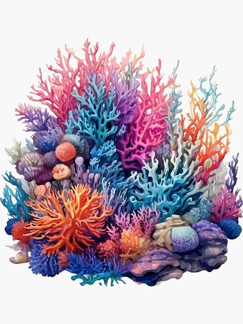 "Coral reef" Sticker for Sale by Grypis | Redbubble Coral Reef Craft, Watercolor Coral Reef, Coral Reef Drawing, Colorful Coral Reef, Coral Reef Art, Sea Tattoo, Chic Tattoo, Watercolour Illustration, Coral Reefs