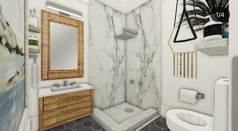 3 X 2 Bathroom Design Bloxburg, Bloxburg Jack And Jill Bathroom, 2 X 3 Bathroom Bloxburg, Modern Farmhouse Bathroom Bloxburg, Half Bathroom Ideas Bloxburg, Shower Ideas Bloxburg, Bloxburg Half Bathroom, Bloxburg Sink Ideas, Bloxburg 2x2 Bathroom Ideas