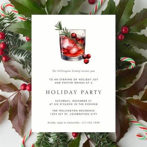 $2.09 | Holiday Cocktail Modern Festive Christmas Party #holiday cocktail party, christmas, drinks, modern, minimalist, festive, fun, christmas open house, watercolor, winter celebration Holiday Party Invite, House Watercolor, Christmas Address Labels, Winter Celebration, Invitations Template, Christmas Open House, Holiday Cocktail Party, Business Christmas, Watercolor Winter