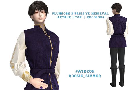 Plumbobs n Fries Ye Medieval - ARTHUR | top Recolour | ROSSIE_Simmer Sims 4 Armor Cc, Sims Royal, Ts4 Medieval, Male Fantasy Clothing, Sims Aesthetic, Sims 4 Men Clothing, Sims 4 Decades Challenge, Sims Medieval, Prince Clothes