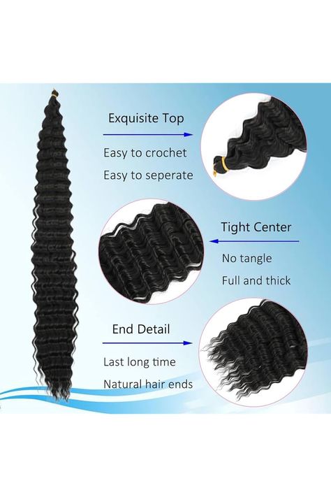 Curly Braiding Hair 18 Inch Ocean Wave Crochet Hair for Black Women Long Deep Wave Wet and Wavy Braiding Hair For Boho Braids (1B, (Pack of 2)) Wavy Braiding Hair, Wavy Hair With Braid, Ocean Wave Crochet, Curly Braiding Hair, Ocean Wave Crochet Hair, Wave Crochet, Hair For Black Women, Braiding Hair, Boho Braids