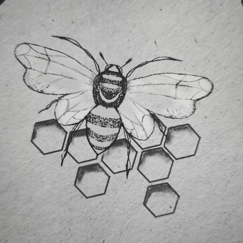 Honeycomb Drawings, Alabama Channing, Geometric Hexagon Tattoo, Honeycombs Drawings, Honey Bee Drawing, Queen Bee Tattoo, Bee Sketch, Tattoo Art Design, Hexagon Tattoo