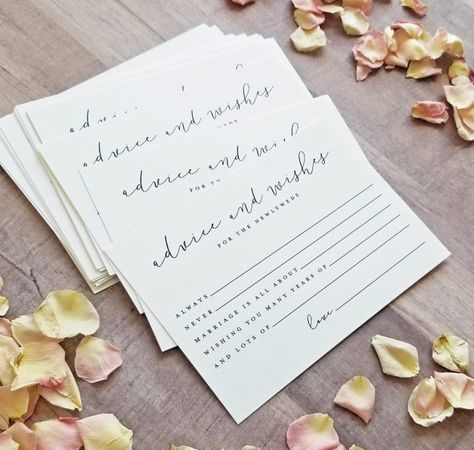 Rehearsal Dinner Games, Petal Toss Wedding, Wedding Reception White, Modern Guest Book, Idea For Wedding, Diy Guest Book, Reception Activities, Wedding Advice Cards, Advice For Newlyweds