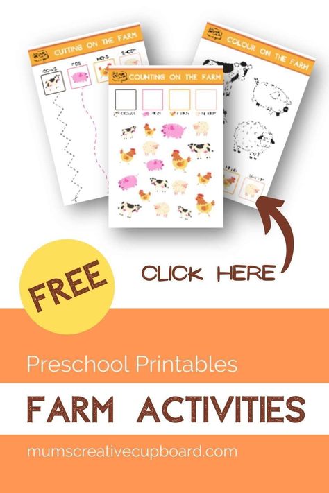 Preschool Learning Activities - If you are looking for farm animal preschool printables free to download then this these are perfect! Taking your child's interest in farm animal activities and turning them into an opportunity to learn through play is so easy and this post shows you how with preschool farm theme activities for little ones. On the farm preschool theme free printables for toddlers too. With these farm animal preschool worksheets you're ready to print and go! #onthefarm #printables The Farm Preschool Theme, On The Farm Preschool Theme, Preschool Farm Theme Activities, Farm Animal Preschool, Farm Preschool Theme, Preschool Folder, Free Printables For Toddlers, Preschool Printables Free, Farm Theme Activities