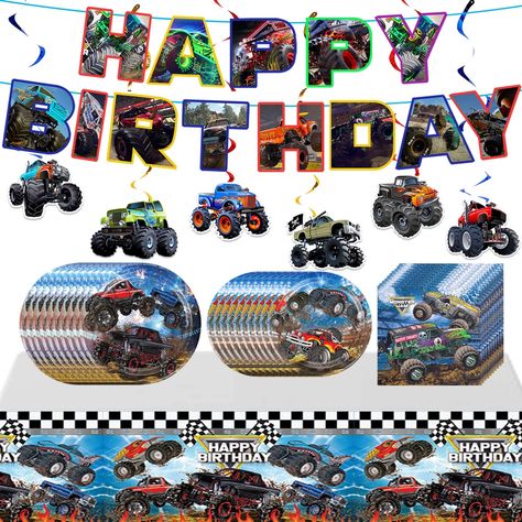 PRICES MAY VARY. 1 1 Monster Jam Birthday Party Favors, Monster Jam Birthday Party Ideas Decoration, Monster Truck 4th Birthday Party Ideas, Monster Truck First Birthday, Monster Truck Birthday Party Ideas Decoration, 4th Birthday Party For Boys Theme, Monster Truck Theme Birthday Party, Monster Truck Party Decorations, Monster Truck Birthday Party Ideas