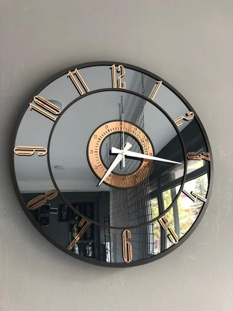 Big Wall Clock Decor Ideas, Large Black Wall Clock, Wall Clock Decor Ideas, Wall Clock Design Ideas, Wall Clock Ideas, Wall Mirror Decor, Big Wall Clocks, Mirror Clock, Clock Craft