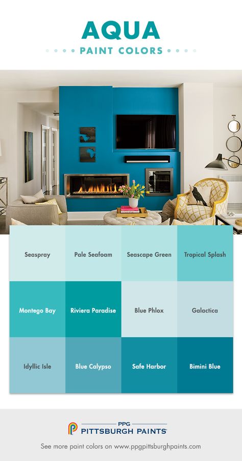 Aqua Paint Colors, Aqua Bedrooms, Pittsburgh Paint, Aqua Walls, Aqua Paint, Turquoise Painting, Dekorasi Kamar Tidur, Exterior Paint Colors For House, Room Paint Colors